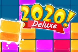 Kolorowe klocki z napisem 2020 Deluxe na niebieskim tle
