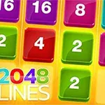 Kolorowe kafelki z liczbami 16, 4, 2, 8, 32 na tle z napisem 2048 LINES