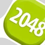 Zielona ikona z białym napisem 2048 na tle szarych kształtów