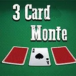 Zielone tło z trzema kartami, z których środkowa to as pik, oraz napis 3 Card Monte