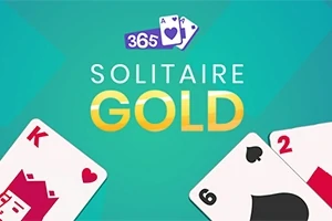 Napis Solitaire Gold na zielonym tle z kartami do gry w lewym dolnym i prawym dolnym rogu