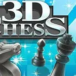 Napis 3D Chess na tle z figurami szachowymi i błękitnymi błyskami