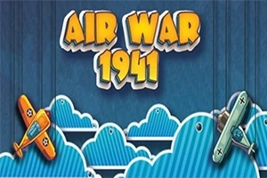 Niebieskie tło z napisem Air War 1941 oraz dwoma samolotami lecącymi nad chmurami