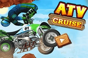 Czterokołowiec z numerem 01 unosi się w powietrzu na tle nieba, a obok znajduje się duży napis ATV CRUISE