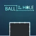 Napis Ball in the Hole na niebieskim tle, z żółtą kulką na platformie i świecącymi prostokątami oraz czerwoną linią
