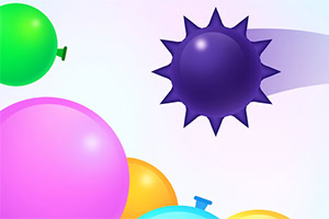 Kolorowe balony i fioletowy, kolczasty obiekt na jasnym tle