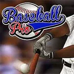 Zawodnik baseballowy w białym stroju uderzający piłkę kijem, obok napis Baseball Pro