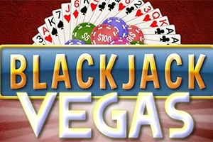 Karty do gry i żetony kasynowe z napisem Blackjack Vegas na tle
