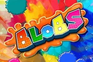 Kolorowy napis BLOBS na tle rozmazanych plam farby w różnych barwach