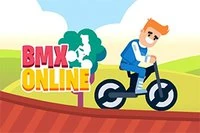 Ścigaj się z dwoma innymi graczami online w tej zabawnej grze BMX