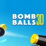 Działo strzelające kulą w stronę wieży z kolorowych klocków na niebieskim tle z napisem Bomb Balls 3D