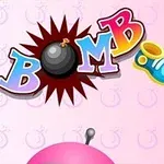 Kolorowy napis BOMB IT na różowym tle z motywami małych bomb