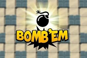Rysunek bomby z płomieniem i napisem Bombem na tle kwadratowych płytek