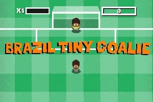Dwóch kreskówkowych piłkarzy na zielonym boisku z dużym napisem BRAZIL TINY GOALIE
