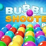 Kolorowe kulki na niebieskim tle z napisem Bubble Shooter Pro