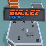 Postacie na dachu budynku z dużym napisem Bullet Bender u góry obrazu