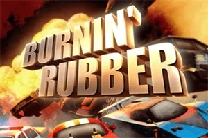 Napis „Burnin Rubber” na tle wybuchu i rozpędzonych samochodów