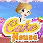 Postać z blond włosami trzyma kolorowe ciastka, a na pierwszym planie widać napis Cake House