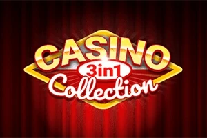 Napis Casino 3in1 Collection na tle z czerwonymi zasłonami