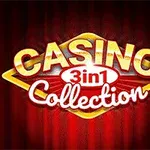 Napis Casino 3in1 Collection na tle z czerwonymi zasłonami