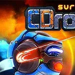 Kolorowy dron otoczony neonowymi efektami świetlnymi na tle kosmosu z logo CDRone Survival