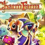 Charm Farm Fantastyczne postacie w kolorowym, magicznym krajobrazie z napisem Charm Farm