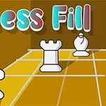 Ilustracja przedstawia szachowe figury: konia, wieżę i gońca na szachownicy, z tytułem Chess Fill napisanym u góry