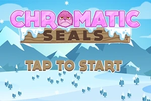 Napis Chromatic Seals na tle zimowego krajobrazu z górami i śniegiem, z napisem Tap to Start poniżej