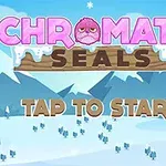 Napis Chromatic Seals na tle zimowego krajobrazu z górami i śniegiem, z napisem Tap to Start poniżej