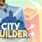 Robotyczne ramię trzymające blok budynku nad stylizowanymi wieżowcami z napisem City Builder