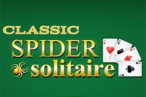 Zielone tło z napisem Classic Spider Solitaire oraz grafiką trzech kart do gry