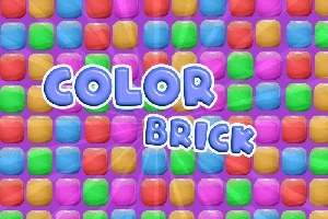 Kolorowe klocki ułożone w rzędach na fioletowym tle z napisem Color Brick w środku