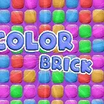 Kolorowe klocki ułożone w rzędach na fioletowym tle z napisem Color Brick w środku