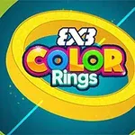 Kolorowe logo Color Rings na tle żółtych i zielonych pierścieni