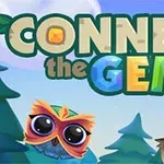 Dwa rysunkowe sowy z dużymi oczami na tle lasu oraz kolorowy napis Connect the Gems