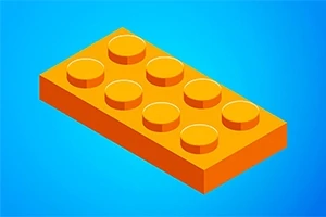 Pomarańczowy klocek lego na niebieskim tle