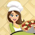 Kobieta w białej czapce kucharskiej trzymająca pizzę z pomidorami, bazylią i serem na żółtym tle