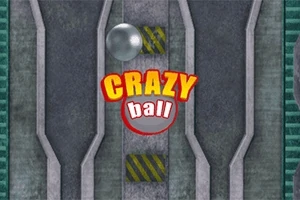 Srebrna kula na betonowej podłodze z żółto-czarnymi pasami i tekstem Crazy Ball na środku