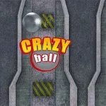 Srebrna kula na betonowej podłodze z żółto-czarnymi pasami i tekstem Crazy Ball na środku
