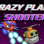 Samolot i helikopter z kreskówkowymi postaciami strzelającymi laserami na tle kosmicznym z tekstem Crazy Plane Shooter