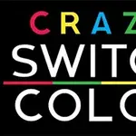 Napis CRAZY SWITCH COLOR na czarnym tle z kolorowymi literami
