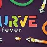 Kolorowe węże z trójkątnymi końcówkami na fioletowym tle układające się w napis CURVE fever