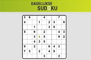 Plansza z grą sudoku z częściowo wypełnionymi polami liczbami, na szarym tle z zielonym nagłówkiem