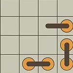 Szary grid z pomarańczowymi i brązowymi kółkami połączonymi liniami
