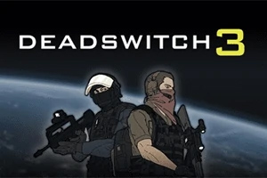 Dwóch uzbrojonych żołnierzy w masce i bandanie stoi plecami do siebie na tle planety z napisem Deadswitch 3