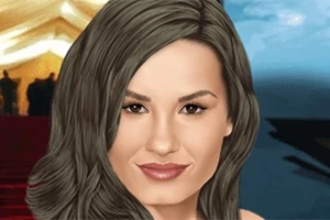 Portret kobiety z długimi, brązowymi włosami na tle czerwonego dywanu i jasnego nieba