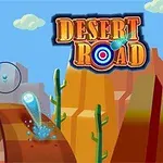 Animowana kulka tocząca się po brązowej ścieżce w pustynnym krajobrazie z kaktusami i wzgórzami, obok widoczny napis „Desert Road”
