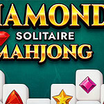 Napis Diamond Solitaire Mahjong na zielonym tle z kafelkami ozdobionymi diamentowymi symbolami