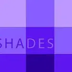 Kwadraty w różnych odcieniach fioletu z napisem SHADES na środku