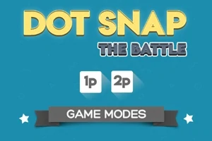 Tytuł Dot Snap The Battle z opcjami gry dla jednego lub dwóch graczy na niebieskim tle